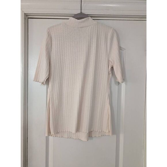The Nines By Hatch Ribbed Mock Neck Shirt women's Large cream 1/2 sleeve neutral - Picture 8 of 8